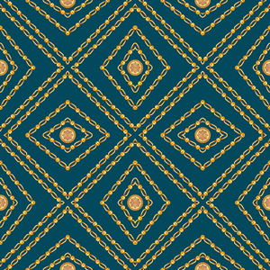 Seamless Golden Chains Pattern, on Dark Blue Background. Ready for Textile Print.