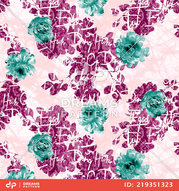 Seamless Floral Design, Textured Pattern with Hand Writing, Ready for Textile Prints.