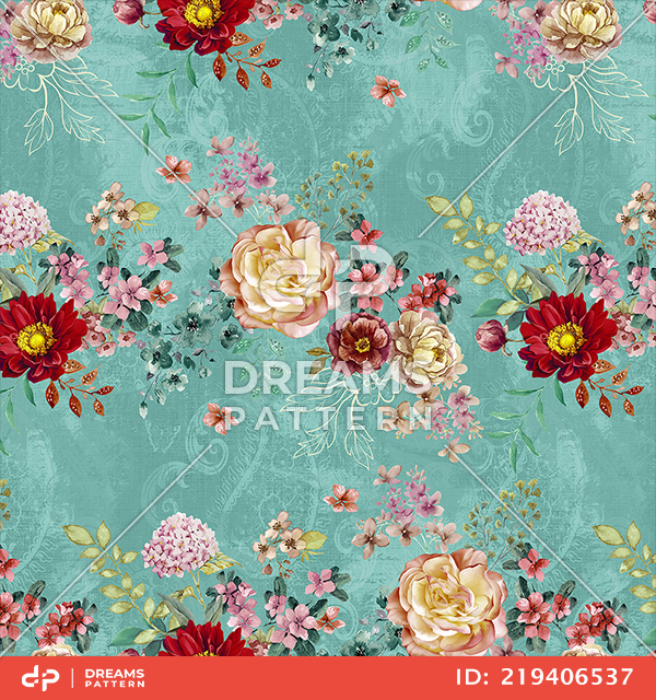 Beautiful Watercolor Floral Design on Light Green Background Ready for Textile Prints.