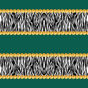 Seamless Golden Chains with Zebra Skin. Repeat Design Ready for Textile Prints.