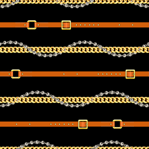 Seamless Pattern of Golden and Silver Chains with Belts, Designed for Textile Prints.