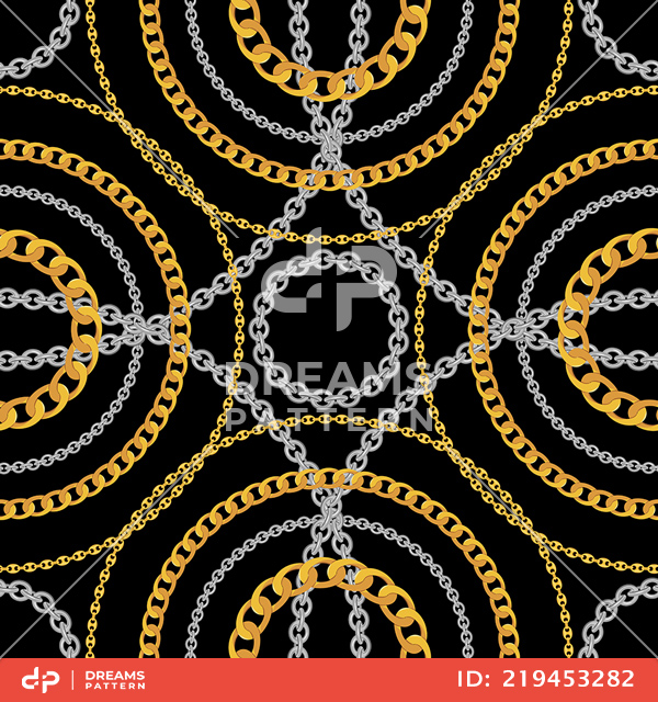 Seamless Luxury Pattern with Golden Chains. Silk Scarf Jewelry Shawl Design.