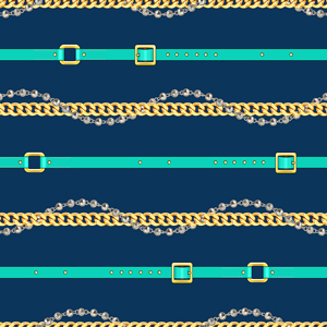 Seamless Pattern of Golden and Silver Chains with Belts, Designed for Textile Prints.