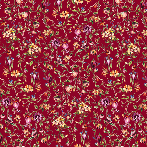 Seamless Watercolor Floral Pattern on Red Background, Ready for Textile Prints.