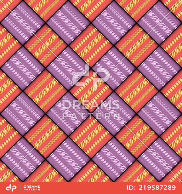 Seamless Pattern of Golden Chains with Stripes Ready for Textile Prints.