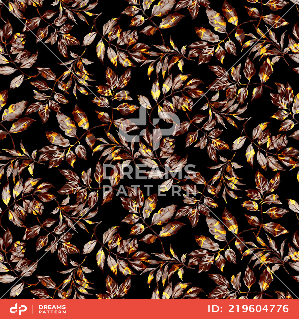 Seamless Leaves Pattern on Black, Modern Style Ready for Textile Prints.