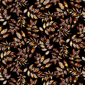 Seamless Leaves Pattern on Black, Modern Style Ready for Textile Prints.