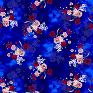 Seamless Colored Floral Pattern On Dark Blue Background, Designed for Textile Prints.
