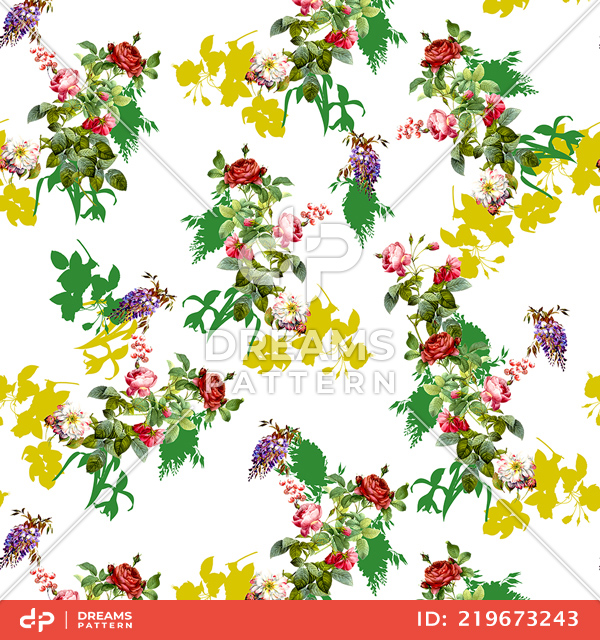 Seamless Little Floral Pattern on White Background, Ready for Textile Prints.