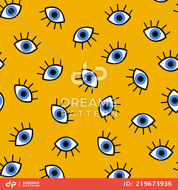 Seamless Eyes Pattern on Yellow Background, Geometric Design Ready for Textile Prints.