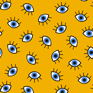 Seamless Eyes Pattern on Yellow Background, Geometric Design Ready for Textile Prints.