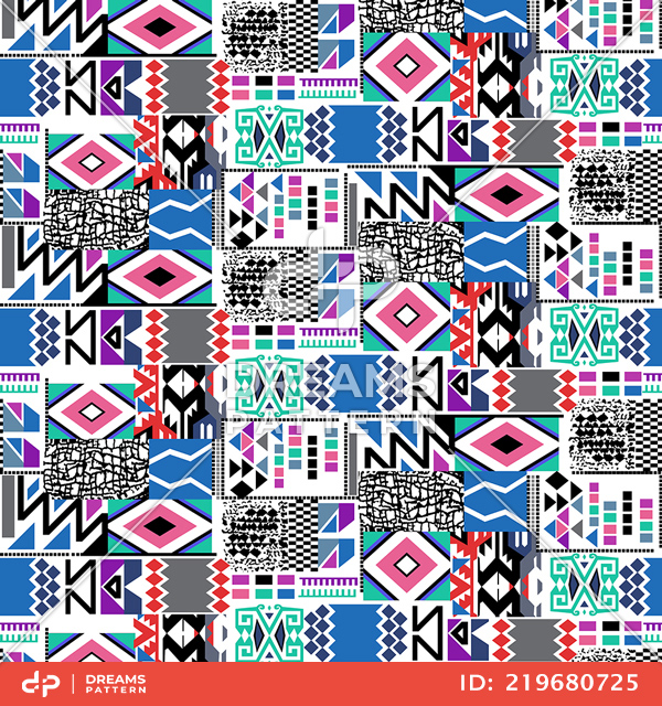 Seamless Pattern of Ethnic and Tribal Motifs Designed for Textile Prints.