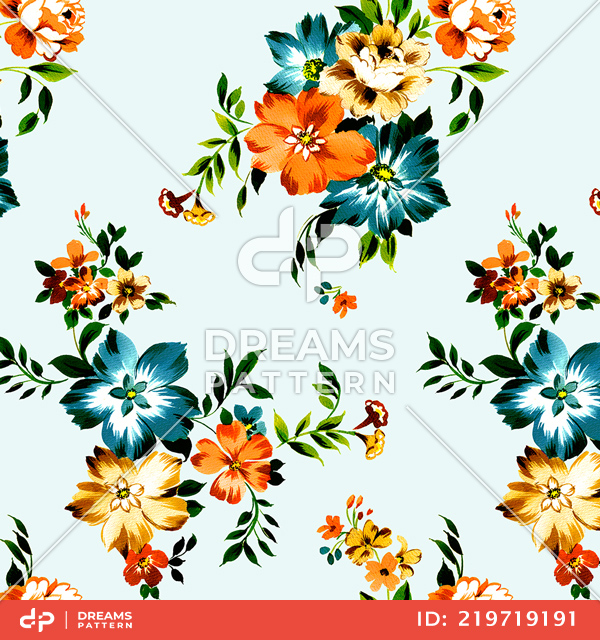 Seamless Colored Flowers, Repeat Retro Style Floral, Vintage Pattern for Textile.