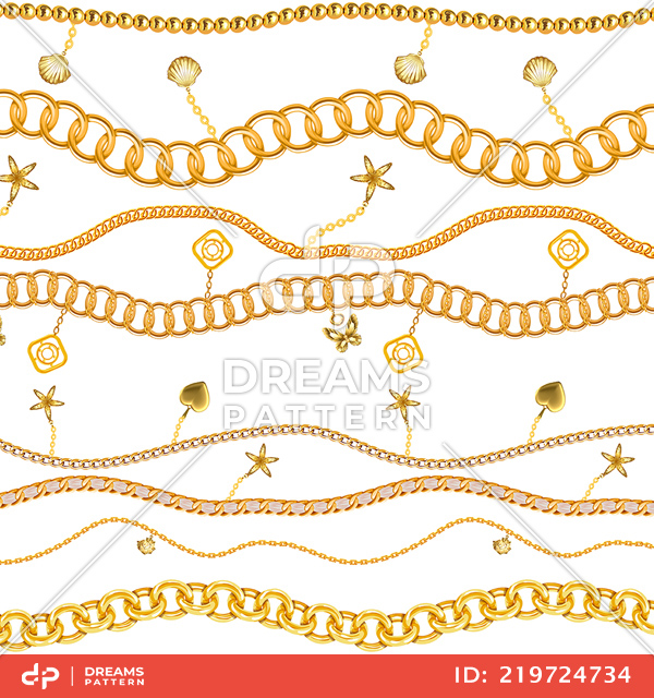 Luxury Pattern with Jewelry Golden Chains, Seamless on White background.