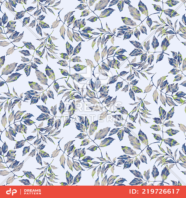 Seamless Leaves Pattern on Light Background, Modern Style Ready for Textile Prints.