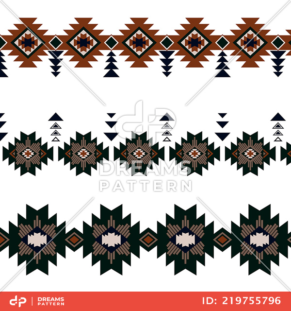 Seamless Abstract with Three Rows of African Ethnic with White Background.