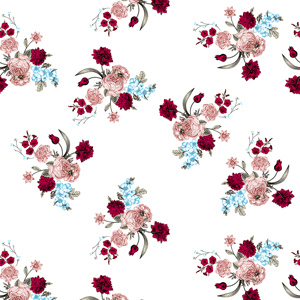 Seamless Colored Floral Pattern On White Background, Designed for Textile Prints.