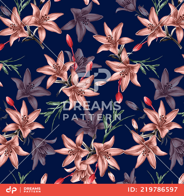 Seamless Floral Pattern with Leaves, Colorful Flowers Design Ready for Textile Prints.