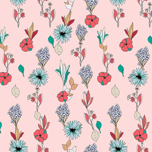Cute Seamless Arrangement Flowers on Light Pink Background, Path for Textile Prints.