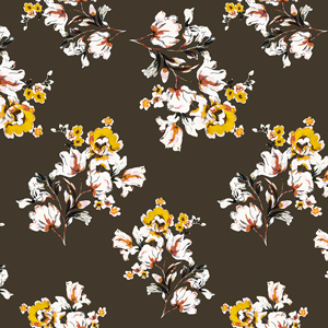 Seamless Hand Drawn Flowers with Leaves On Khaki, Designed for Fabric Textile.