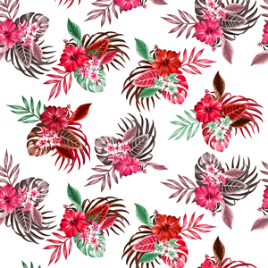 Seamless Exotic Tropical Flowers with Palm Leaves, Designed for Fabric Textile.