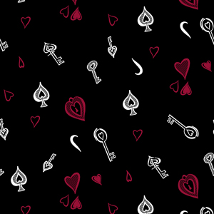 Seamless Pattern of Playing Cards Icons with Keys. Repeated Design for Textile Prints.