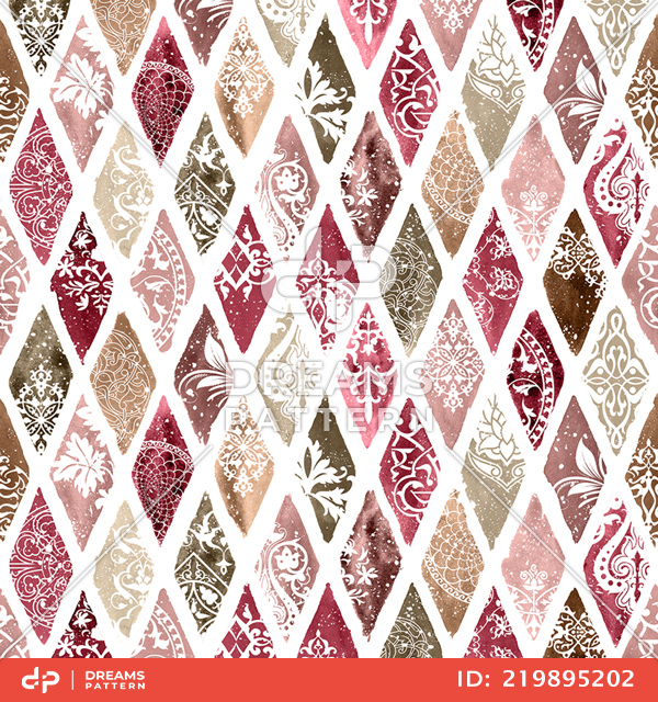 Seamless Pattern of Watercolor Diamonds with Effect. Ethnic Fashion Pattern.