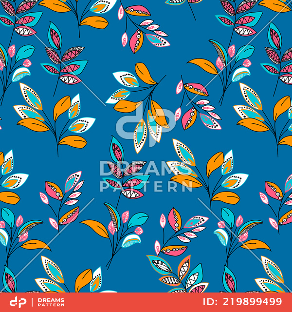 Beautiful Hand Drawn Leaves, Seamless Colorful Pattern Ready for Textile Print.