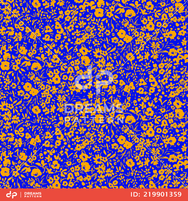 Seamless Pattern of Orange Floral on Indigo Background Ready for Textile Prints.