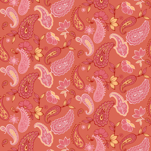 Seamless Paisley Pattern, Vintage Aztec Style on Coral Background.