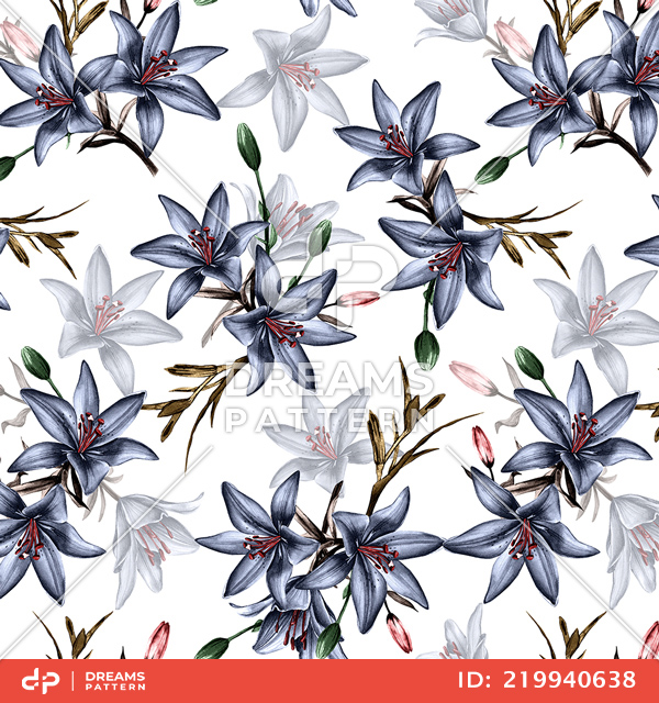 Seamless Floral Pattern with Leaves, Colorful Flowers Design Ready for Textile Prints.