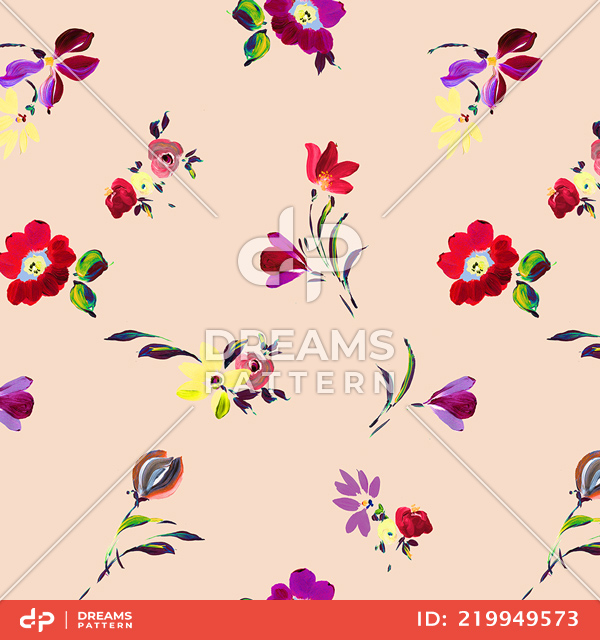 Seamless Colorful Floral Pattern, Flowers on Beige Ready for Textile Prints.
