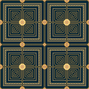 Seamless Golden Chains Pattern, on Dark Blue Background. Ready for Textile Print.