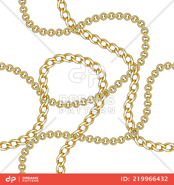 Seamless Pattern with Golden Chains Isolated on White Background.