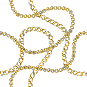 Seamless Pattern with Golden Chains Isolated on White Background.