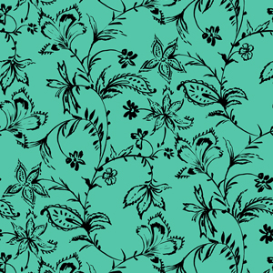 Seamless Hand Drawn Flowers with Leaves. Repeating Pattern on Mint Background.
