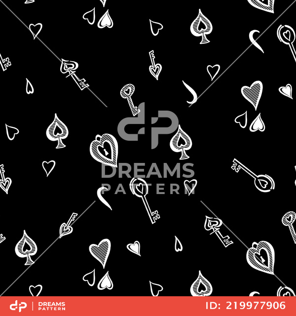 Seamless Pattern of Playing Cards Icons with Keys. Repeated Design for Textile Prints.