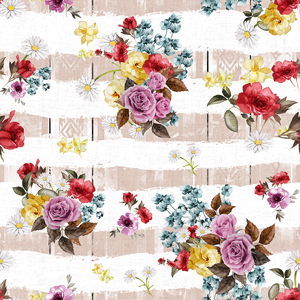 Seamless Beautiful Flowers Bouquet Pattern, with Striped Background.
