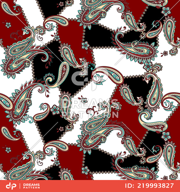 Seamless Colored Paisley Pattern, Patch for Print, Fabric, Textile Design.