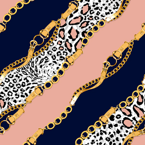 Seamless Pattern of Diagonal Golden Chains and Belts. Animal Skin Design for Textile Prints.