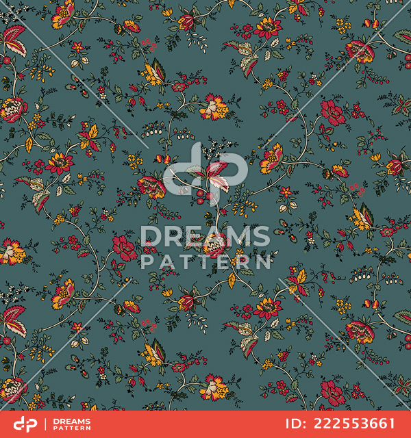 Seamless Floral Design with Leaves on Colored Background Ready for Textile Prints.
