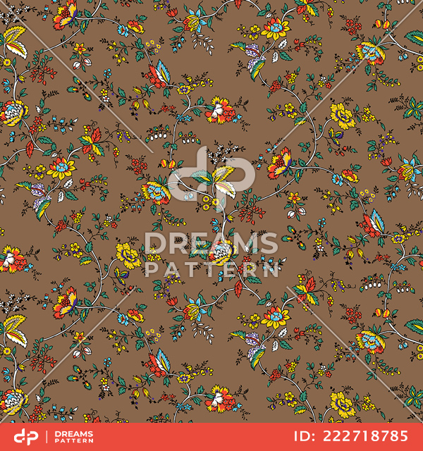 Seamless Floral Design with Leaves on Colored Background Ready for Textile Prints.