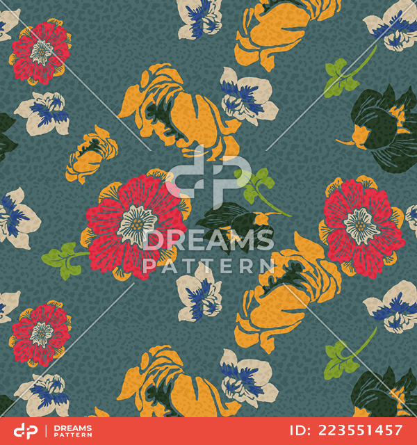 Seamless Colored Floral Design on Animal Skin Background.