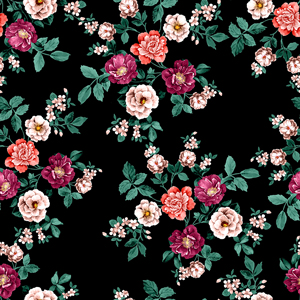 Seamless Pattern of Flowers with Leaves on Colored Background Ready for Textile Prints.