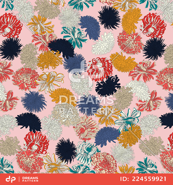 Seamless Abstract Colorful Hand Drawn Flowers Design, Ready for Textile Prints.