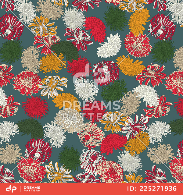 Seamless Abstract Colorful Hand Drawn Flowers Design, Ready for Textile Prints.