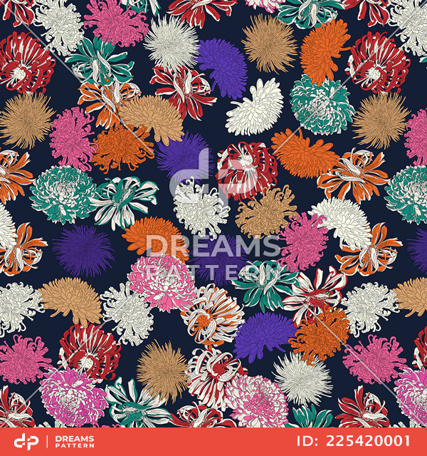 Seamless Abstract Colorful Hand Drawn Flowers Design, Ready for Textile Prints.