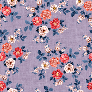 Seamless Pattern of Flowers with Leaves on Colored Background Ready for Textile Prints.
