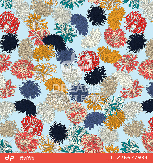 Seamless Abstract Colorful Hand Drawn Flowers Design, Ready for Textile Prints.