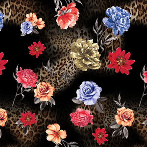 Seamless Floral Pattern on Animals Skin Background Ready For Textile Prints.